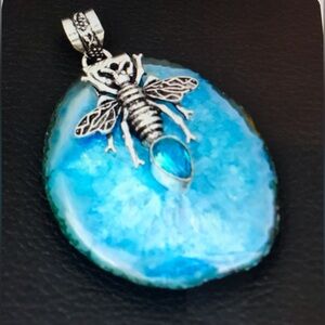 Solar Quartz Blue Topaz Stamped 925 Sterling Silver Necklace